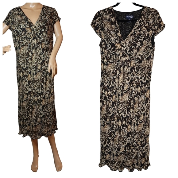 Venezia 100% silk midi dress. Black brown. Size 14/16. Y2K vintage. - Picture 1 of 14